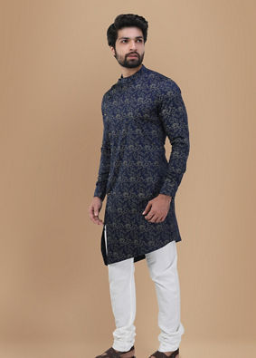 Royal Blue Floral Print Kurta image number 0